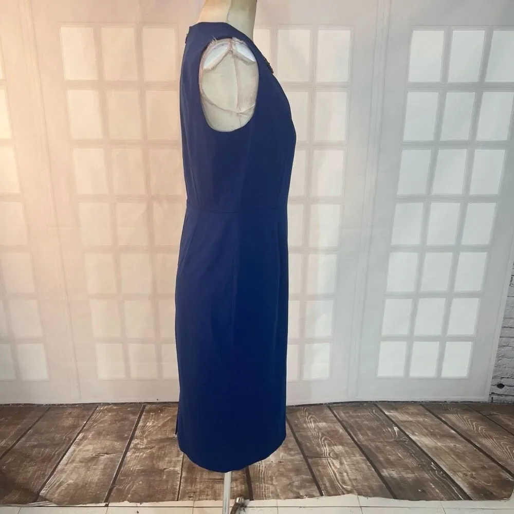 Bcbgmaxazria Samantha beaded neckline sheath dress in blue depth size 8